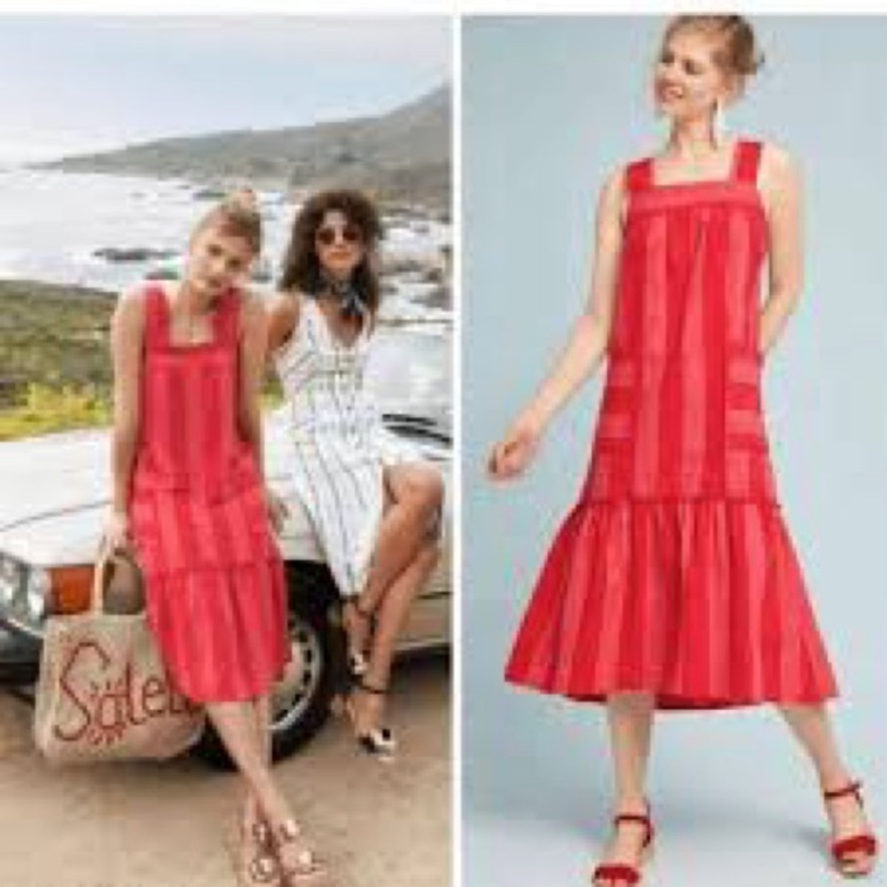Anthropologie Maeve Tonal Striped Sleeveless Midi Dress (111)